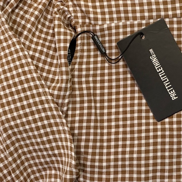 Pretty Little Thing Brown Woven Check Print Cross Over Zip Top Size 18 NWT - Picture 4 of 7